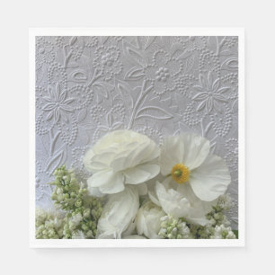 Witte ranunculus en lijnen met tekstruimte wodin servet
