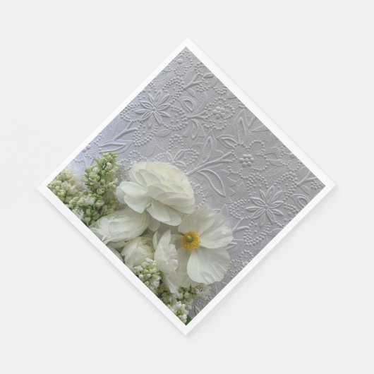 Witte ranunculus en lijnen met tekstruimte wodin servet (Hoek)