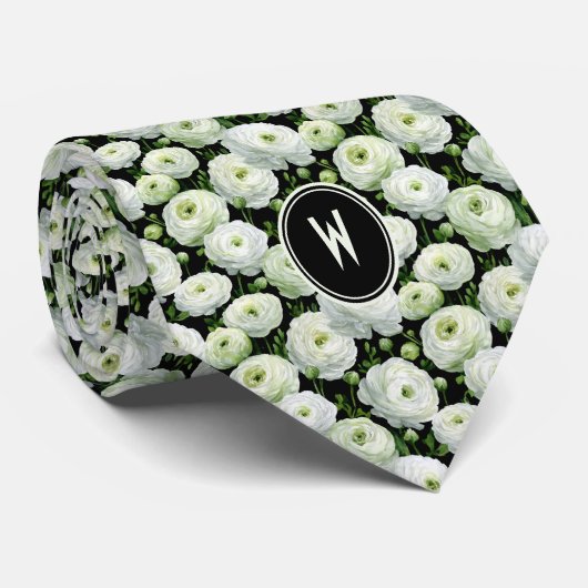 Witte Ranunculus Floral Stropdas (Opgerold)