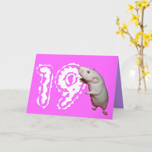 witte rat 19e verjaardagskaart kaart (Gele Bloem)