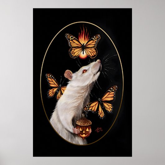 Witte Rat met Monarchvlinders Gotisch Huis Poster (Voorkant)