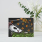 WITTE RATMUIS MET WITCH HALLOWEEN PET BRIEFKAART (Staand voorkant)