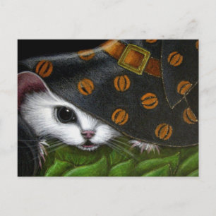 WITTE RATMUIS MET WITCH HALLOWEEN PET BRIEFKAART