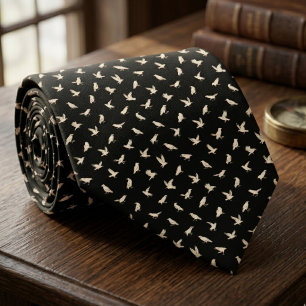 Witte Raven Vogelpatroon – Gotische Bruidegom Cade Stropdas
