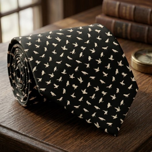 Witte Raven Vogelpatroon – Gotische Bruidegom Cade Stropdas