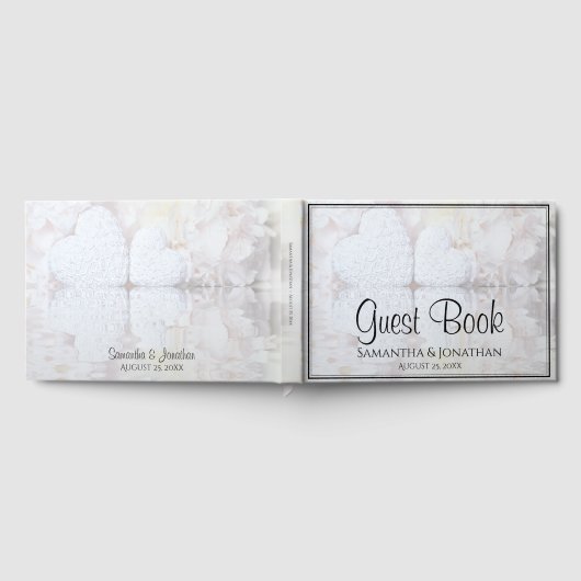 Witte reflecterende volken en hart Elegant bruilof Gastenboek (Volledig)