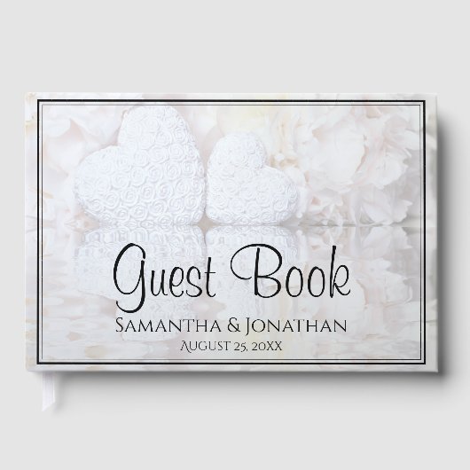 Witte reflecterende volken en hart Elegant bruilof Gastenboek (Voorkant)