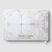 Witte reflecterende volken en hart Elegant bruilof Gastenboek (Achterkant)