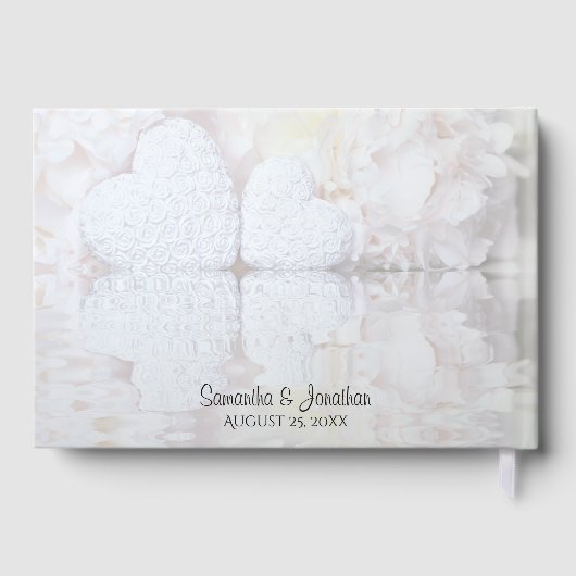 Witte reflecterende volken en hart Elegant bruilof Gastenboek (Achterkant)