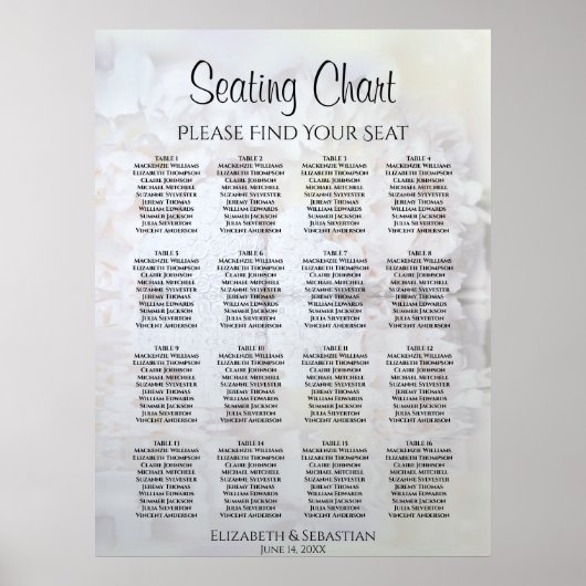 Witte reflecties 16 Tafel Huwelijks zitplaats Char Poster (Voorkant)