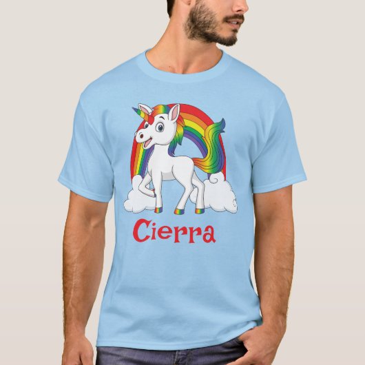 Witte & Regenboog Eenhoorn Gepersonaliseerde Naam T-shirt (Voorkant)