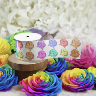 Witte Regenboog Rozen 3 inch Satijnen Lint