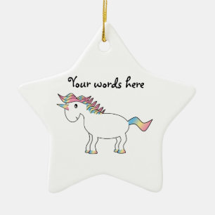 Witte regenboogeenhoorn keramisch ornament
