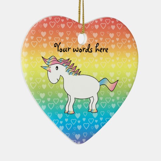 Witte regenboogeenhoorn op regenboogharten keramisch ornament (Rechts)