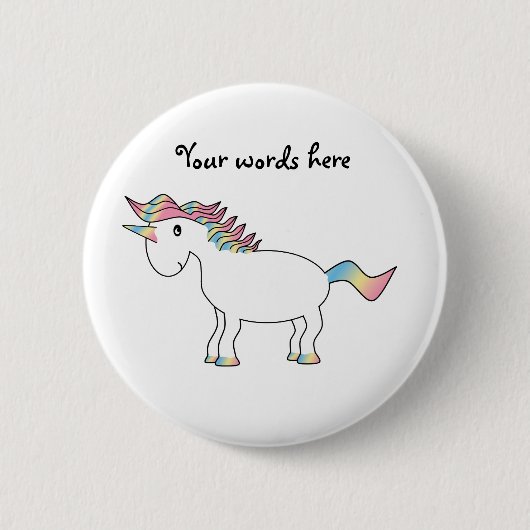Witte regenboogeenhoorn ronde button 5,7 cm (Voorkant)