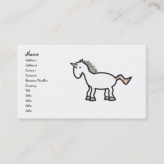 Witte regenboogeenhoorn visitekaartje (Voorkant)