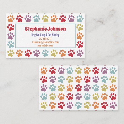 Witte regenboogkleurige verfdrukken Hond Wandelend Visitekaartje (Voorkant / Achterkant)
