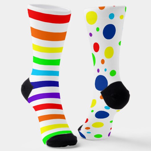 Witte regenboogspots/Stripes Crew Socks Sokken (Gebogen)