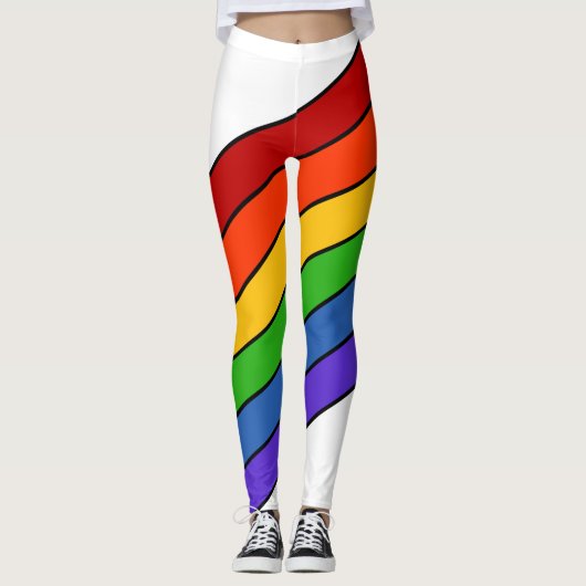 Witte regenboogstrips leggings (Voorkant)