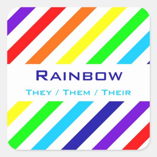 Witte regenboogstrips Naam/Pronoun Stickers (Voorkant)