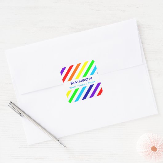 Witte regenboogstrips Naam/Pronoun Stickers (Envelop)