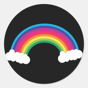 witte regenboogwolken Zwarte achtergrond Ronde Sticker