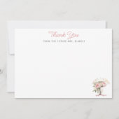 Witte Regenlaarzen & Roze Pioenrozen Platte Bruids Bedankkaart (Voorkant)