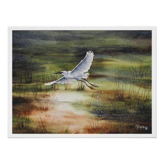 Witte Reiger Aquarel  Perfect Poster (Voorkant)