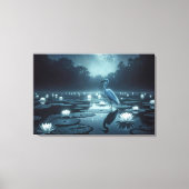 Witte Reiger en Waterlelies in een Vijver Canvas Afdruk (Voorkant)