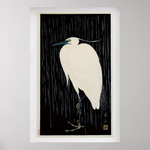 Witte Reiger in Regen door Ide Gakusui Vintage Poster