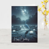 Witte Reiger Met Waterlelies Verjaardag Kaart (Gele Bloem)