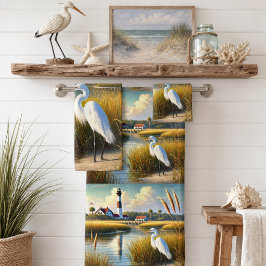 Witte Reiger Moeras en Vuurtoren Bad Handdoek Set