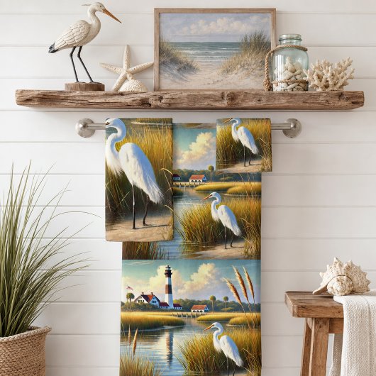 Witte Reiger Moeras en Vuurtoren Bad Handdoek Set