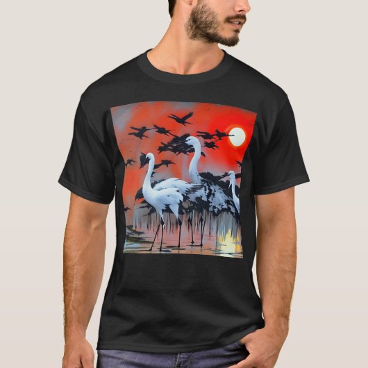 Witte reigers bij zonsondergang t-shirt (Voorkant)