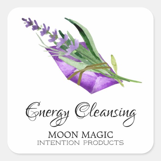 Witte reinigingsintentie kaars vierkante labels (Voorkant)