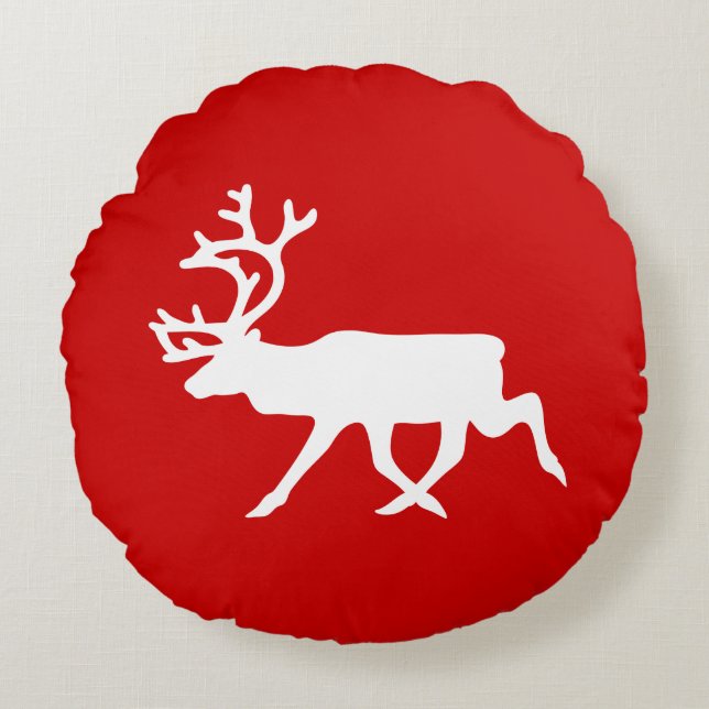 Witte rendier / kariboesilhouet rond kussen (Voorkant)