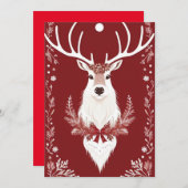 Witte rendier platte kerstkaart (Voorkant / Achterkant)