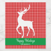 Witte rendier rode twill plakt vrolijke kerst wijn etiket (Enkel label)