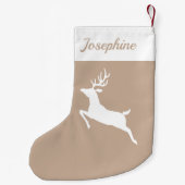 Witte rendier silhouet op beige en aangepaste naam kleine kerstsok (Achterkant)