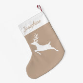 Witte rendier silhouet op beige en aangepaste naam kleine kerstsok (Achterkant (Hangend))