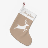 Witte rendier silhouet op beige en aangepaste naam kleine kerstsok (Voorkant (Hangend))