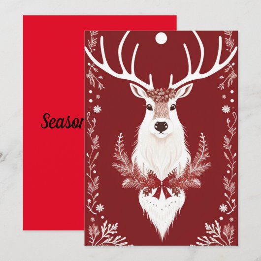 Witte rendieren Flat Holiday Kaart (Voorkant / Achterkant)
