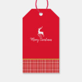 Witte rendieren rood geruite twill vrolijk kerstfe cadeaulabel (Achterkant)