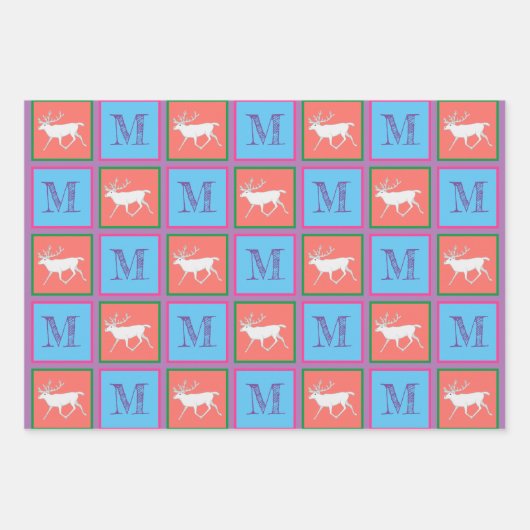 Witte rendierkleurige kerstset inpakpapier vel (Voorkant 3)