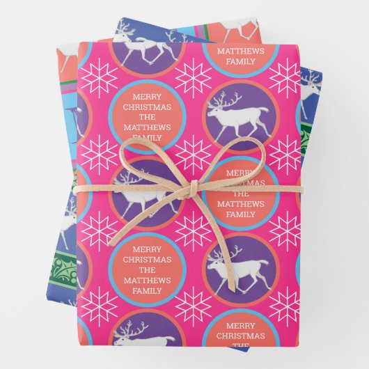 Witte rendierkleurige kerstset inpakpapier vel (In situ)