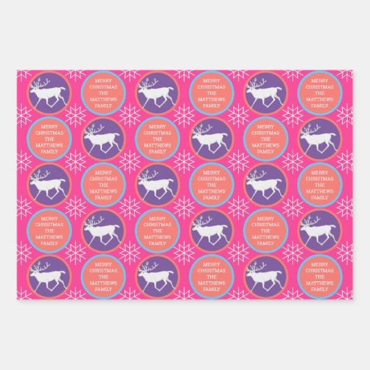 Witte rendierkleurige kerstset inpakpapier vel (Voorkant)