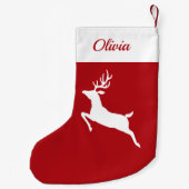 Witte rendiersilhouet op rode en aangepaste naam kleine kerstsok (Achterkant)