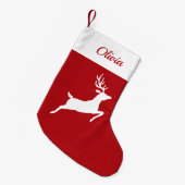 Witte rendiersilhouet op rode en aangepaste naam kleine kerstsok (Voorkant (Hangend))