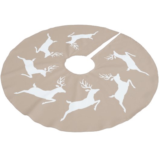 Witte rendiersilhouettes op beige kerstboom rok (Gekanteld)