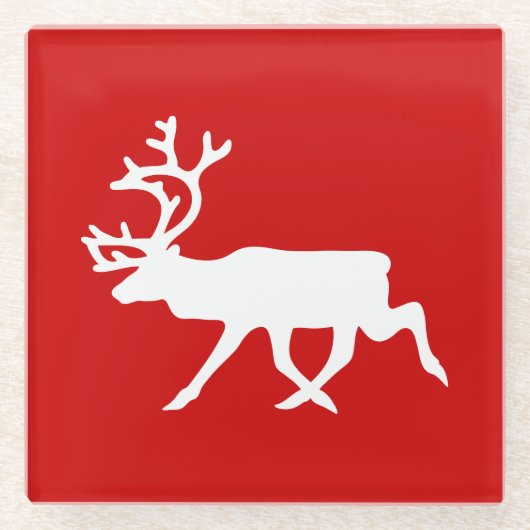 Witte rendiervis / Cariou Silhouette Glazen Onderzetter (Voorkant)